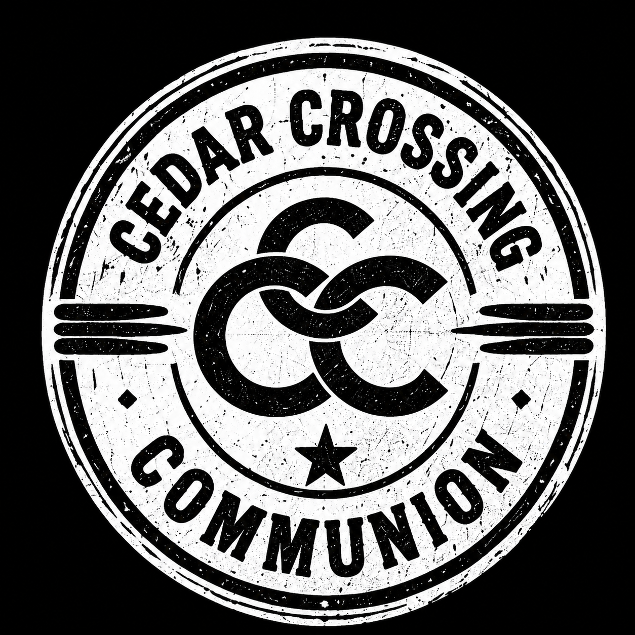 Cedar Crossing Communion distressed Triple C logo